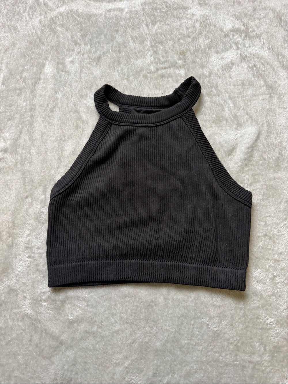aerie Black Ribbed Halter Crop Tank